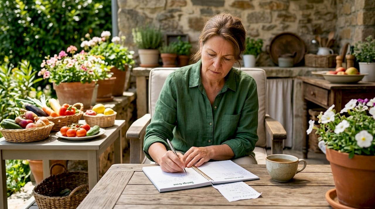 Woman meal planning at kitchen table