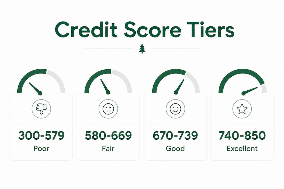 Infographic showing credit score classification tiers