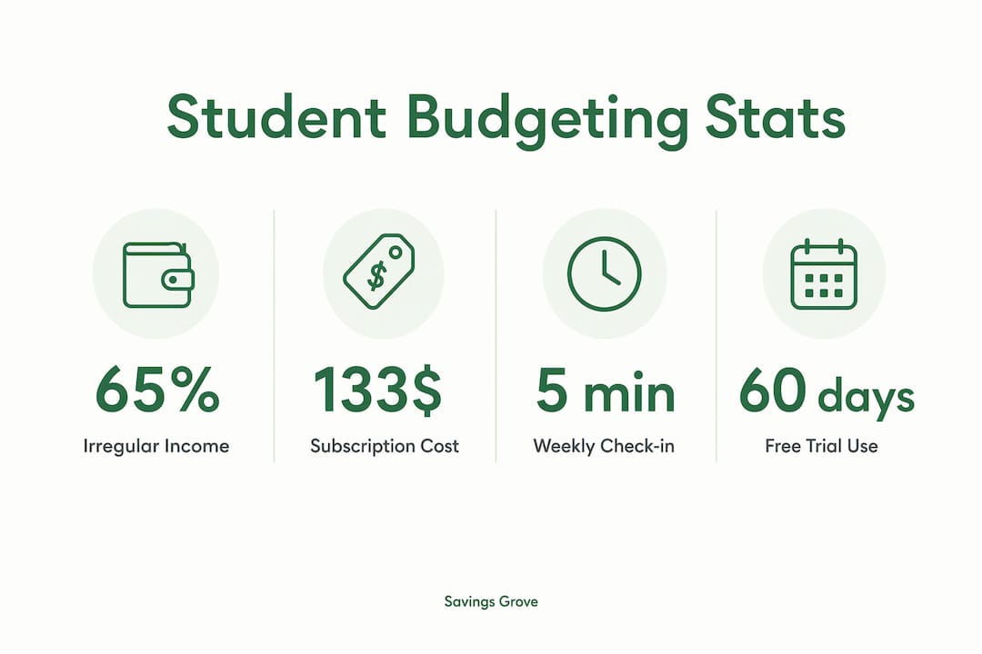 Infographic showing key student budgeting app statistics