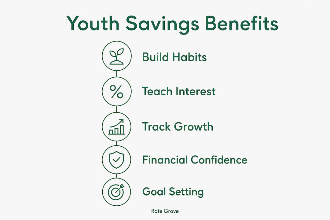 Infographic showing key benefits of youth savings accounts