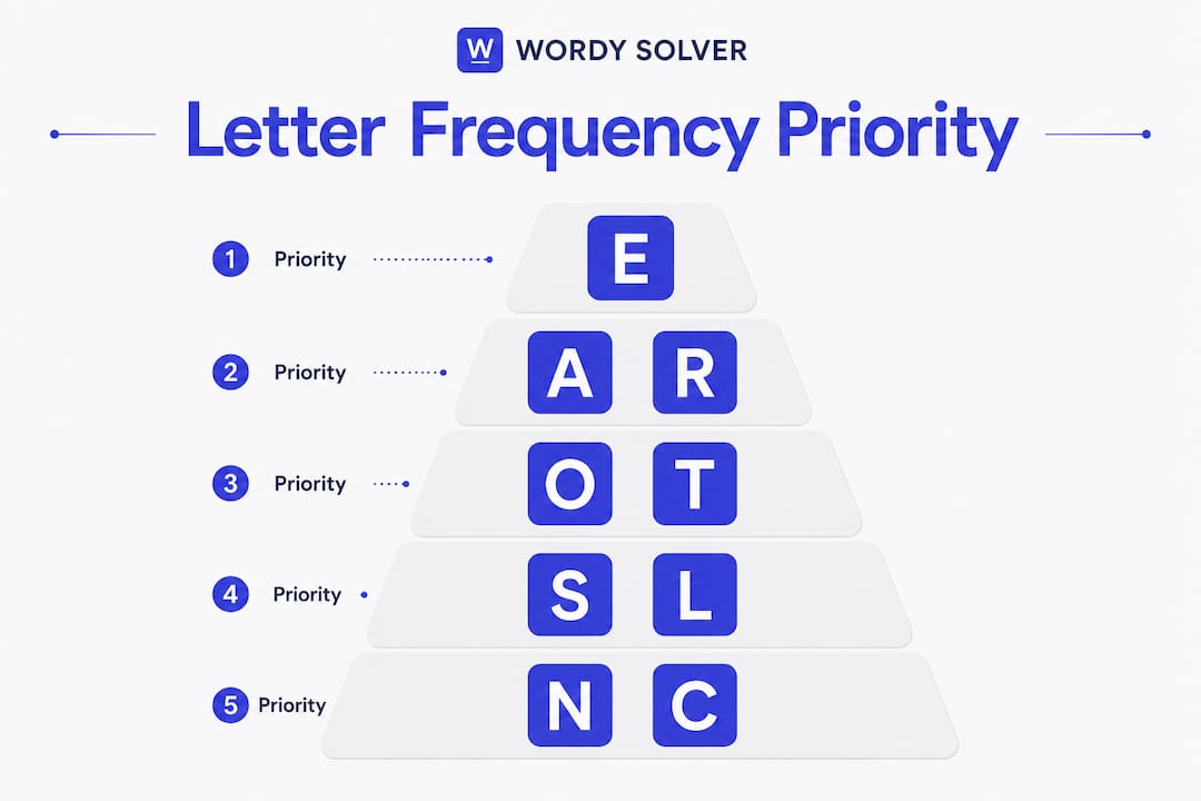 Infographic showing letter frequency ranking pyramid