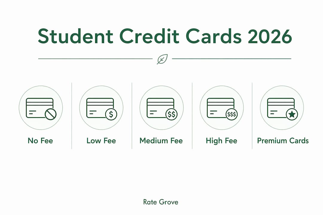 Infographic showing student credit card annual fee tiers