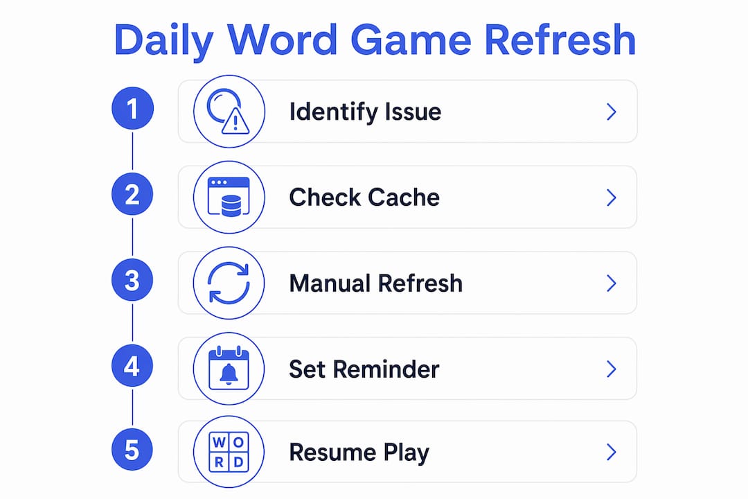 Infographic showing daily word game refresh steps