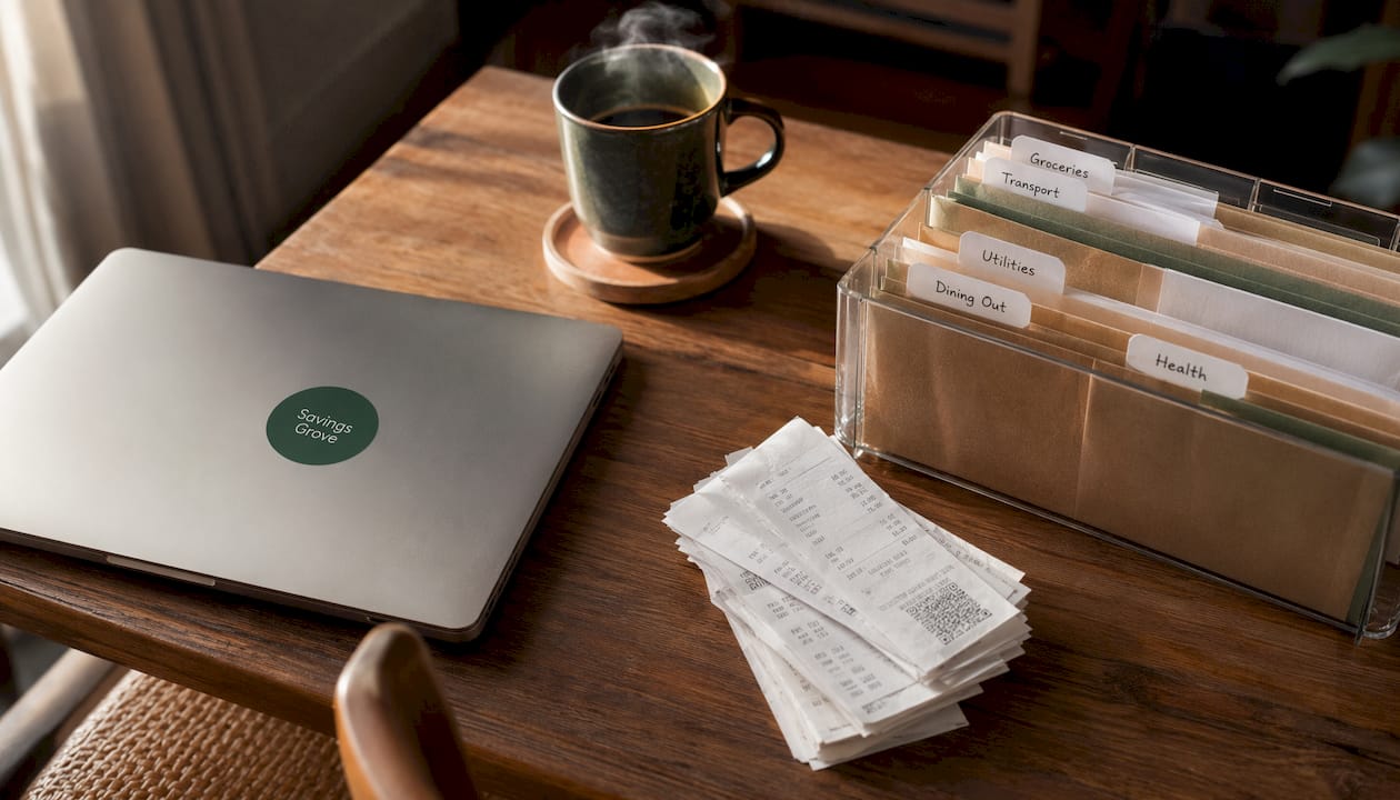 Organized envelopes and receipts on desk for budgeting