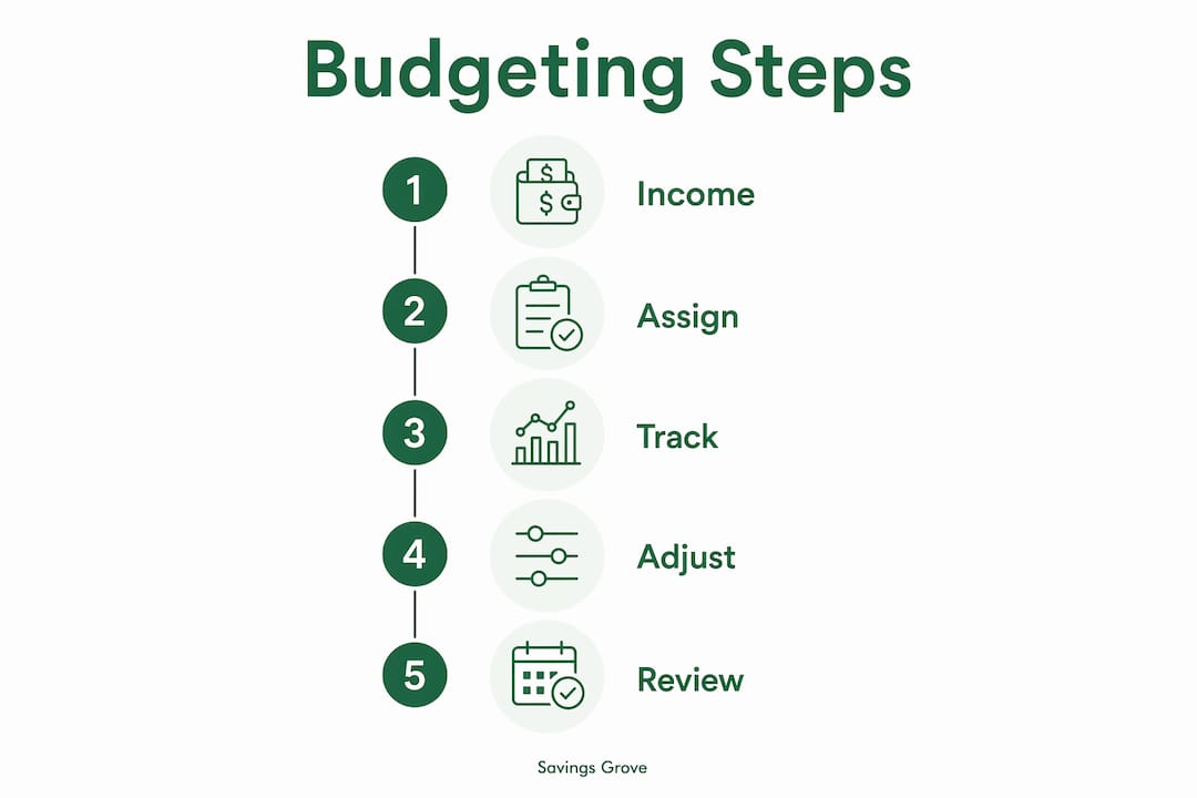 Infographic showing five steps of zero-based budgeting
