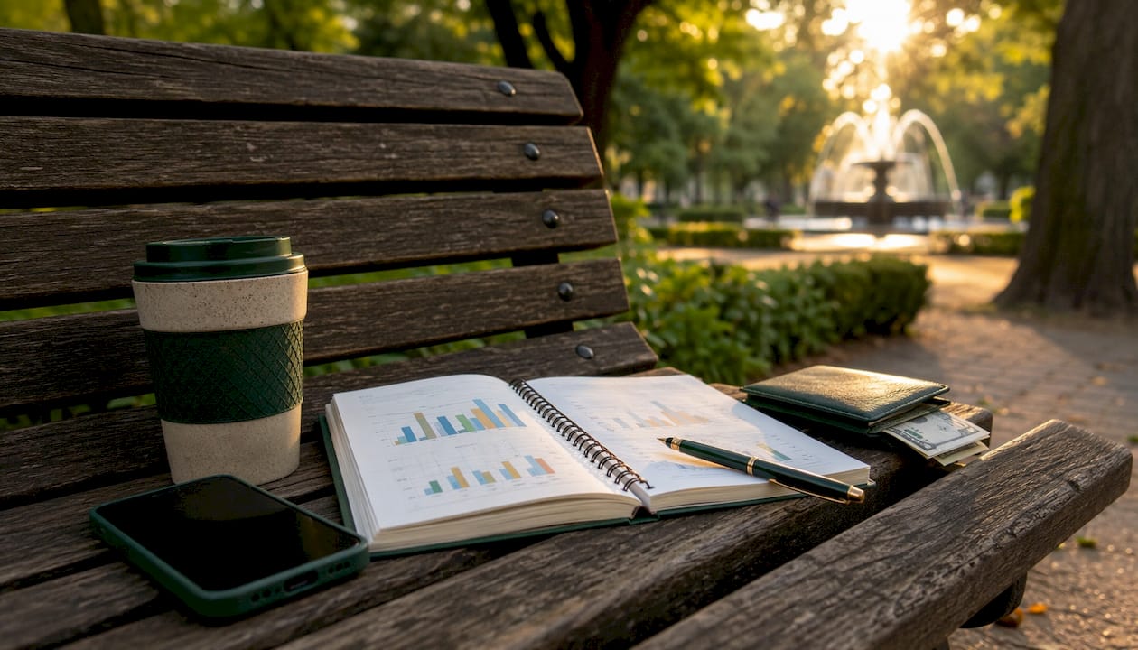 Investment tools on café table outdoor setting
