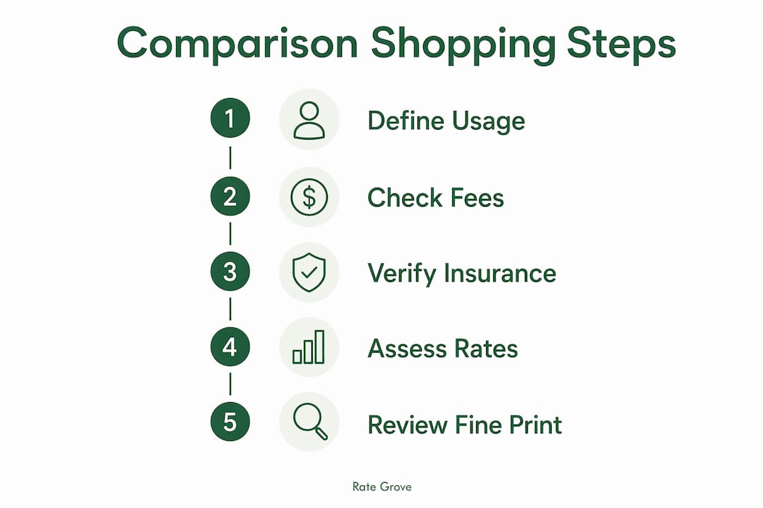 Infographic illustrating steps for comparison shopping in banking