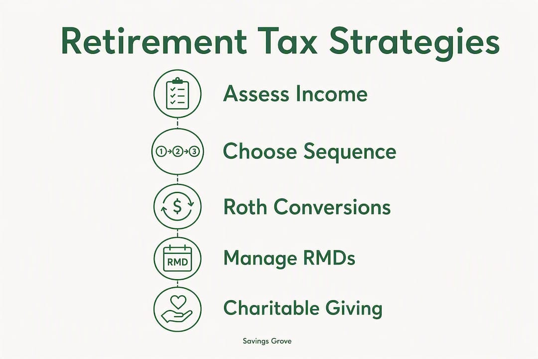 Infographic outlining retirement tax strategies steps