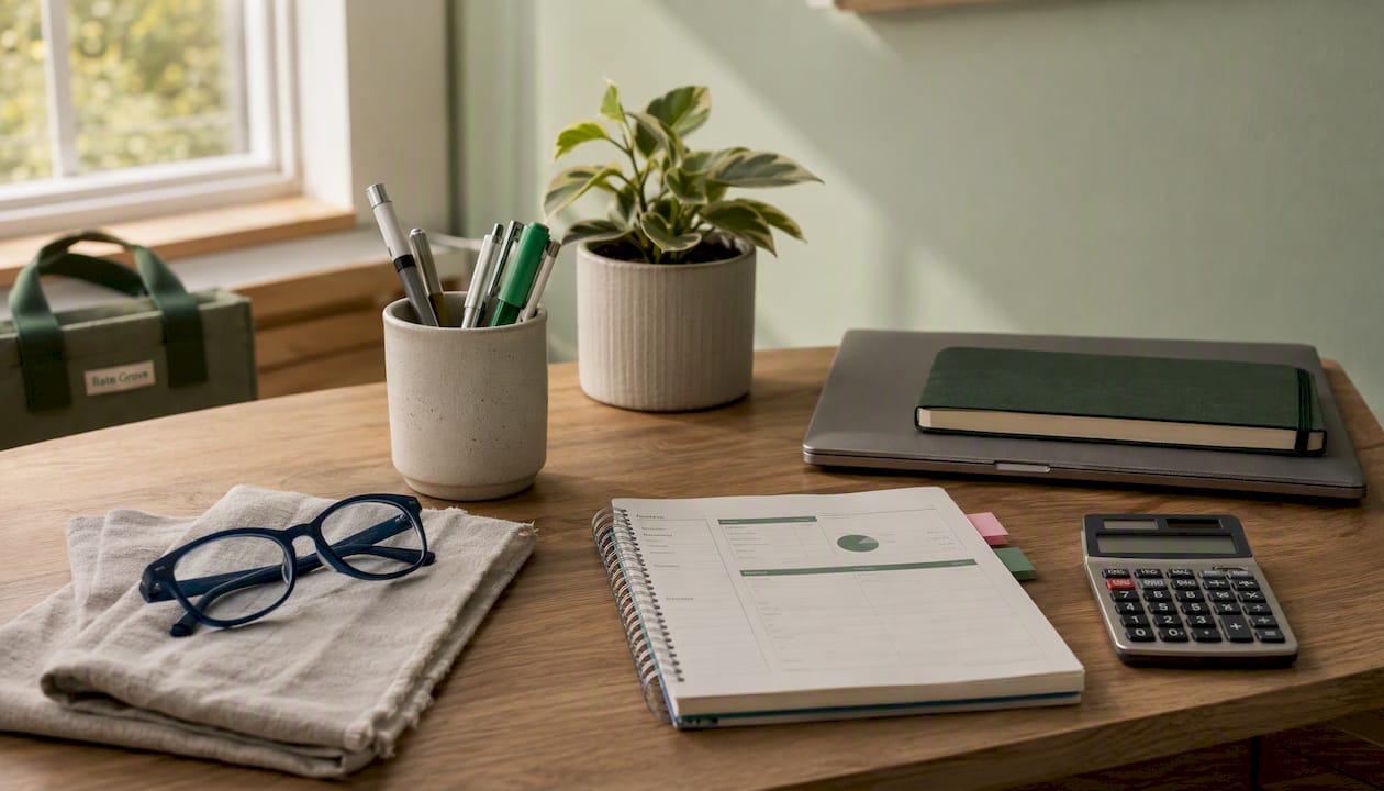 Budgeting tools on home office desk