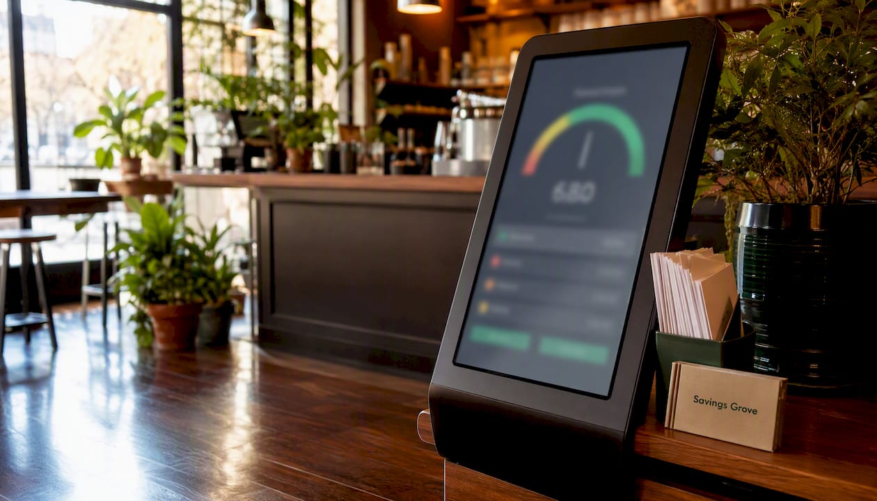 Bank kiosk with credit score information display