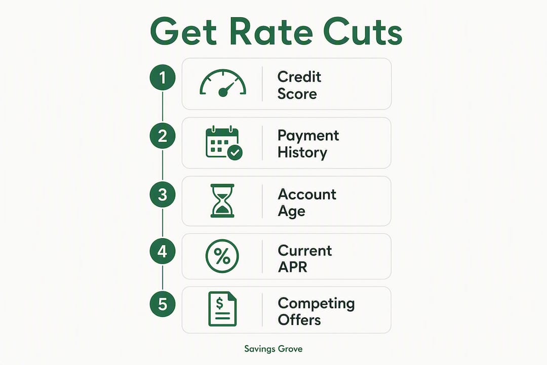 Infographic showing credit card rate cut eligibility steps