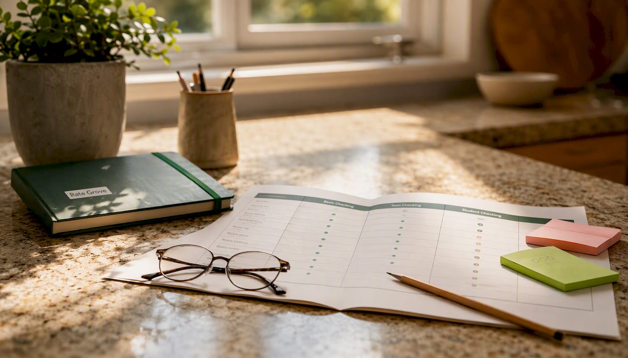 Comparison chart and glasses on office desk