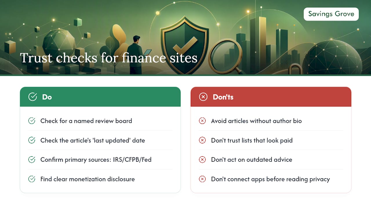 How do reputable finance sites verify their advice? — overview diagram