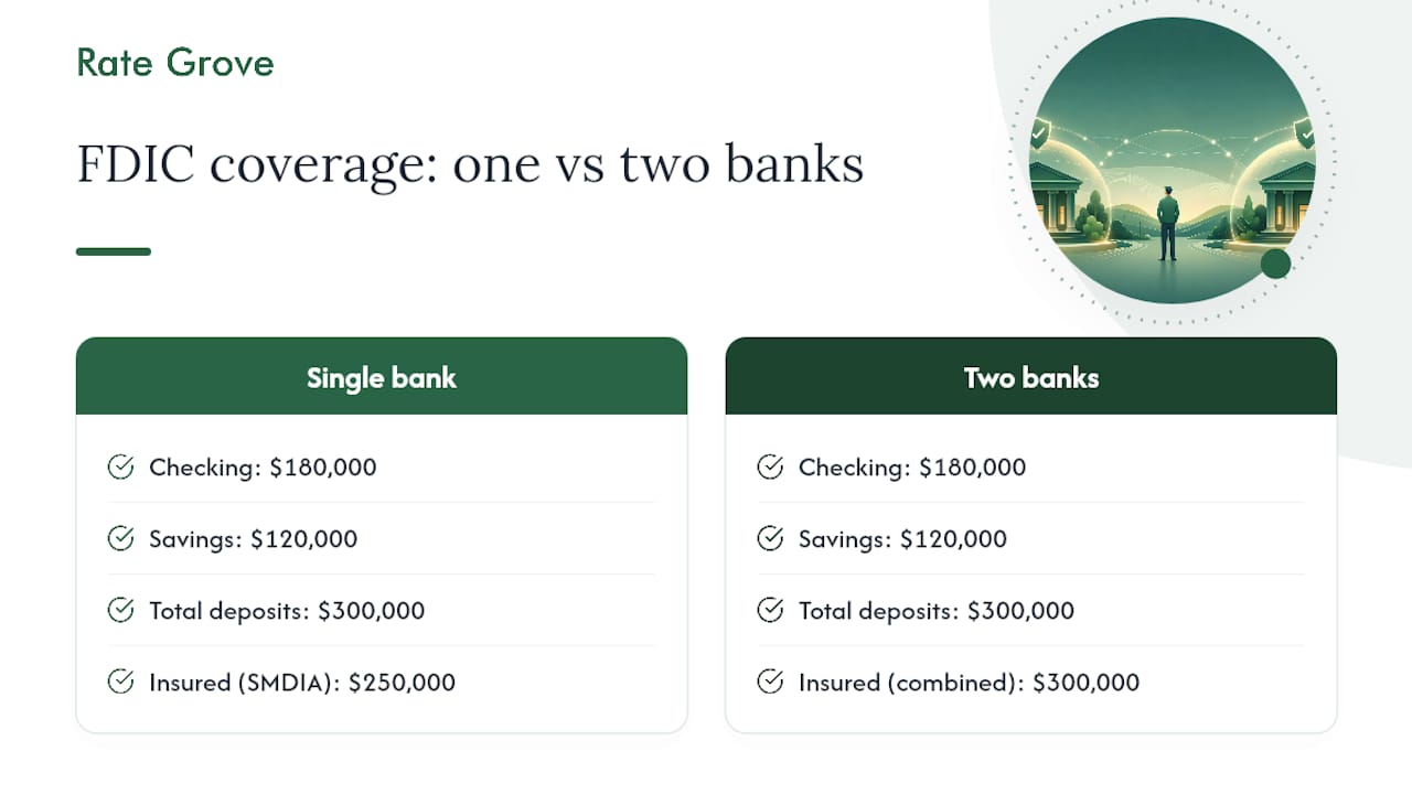 Diagram comparing FDIC coverage scenarios for freelancer accounts