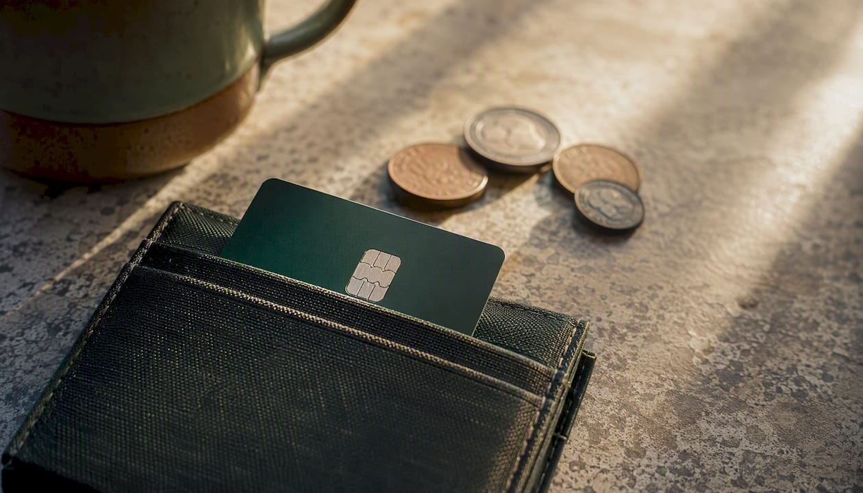 Debit card in wallet representing high-yield savings