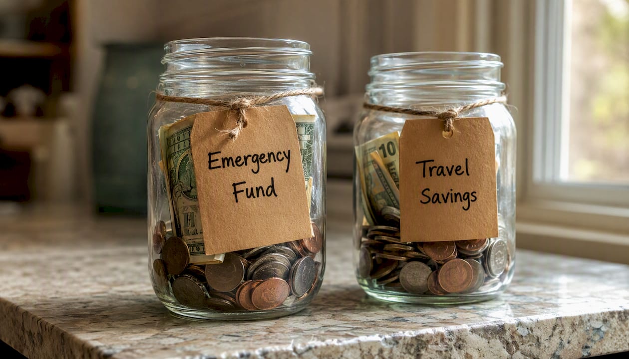 Savings jars labeled with Roth strategies