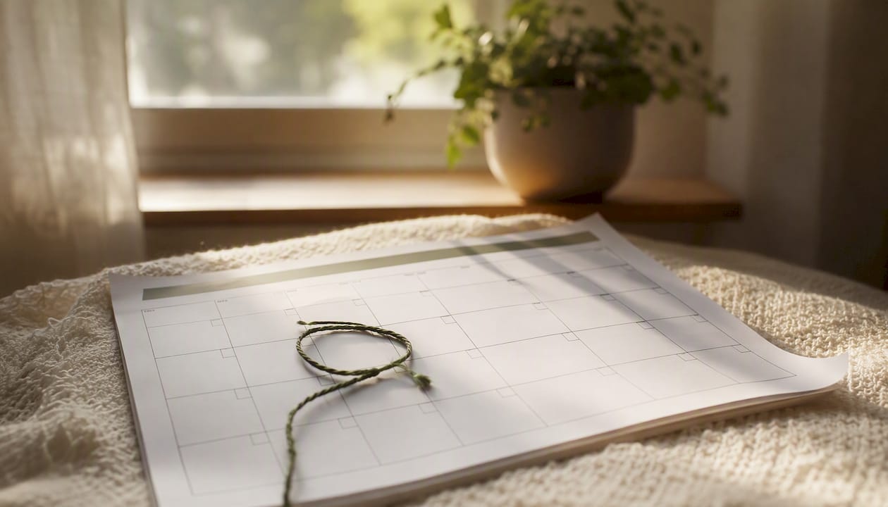 Calendar page marking closing date with string
