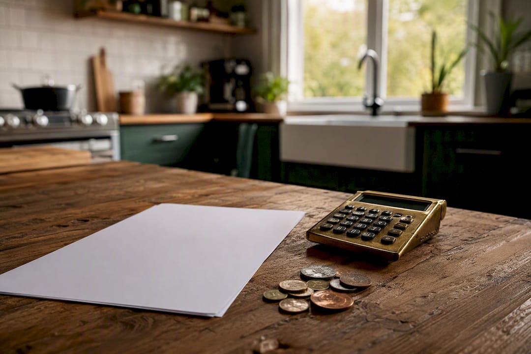Loan contract with calculator and coins