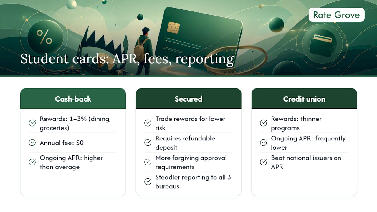 Comparison diagram of student credit card features