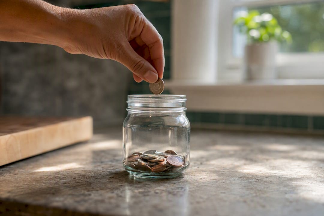 Hand dropping coins into jar symbolizing payment delay
