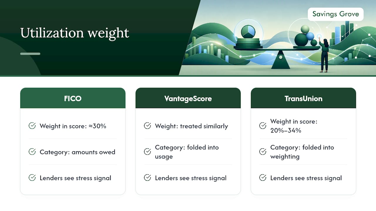 Credit utilization weight in credit scores comparison