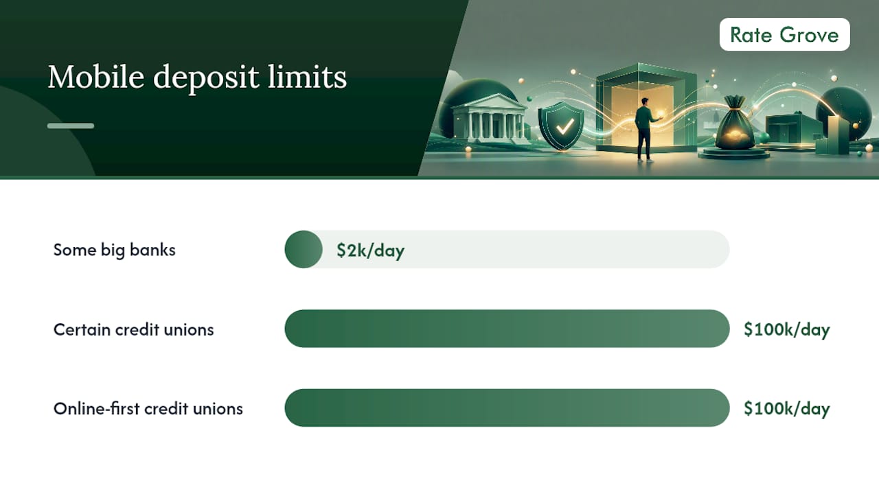 Mobile deposit limits range from two thousand to one hundred thousand dollars