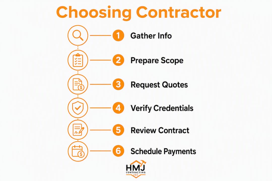 Infographic showing steps to choose renovation contractor