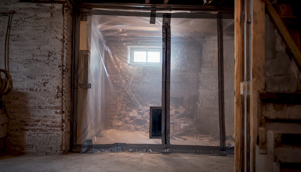 Sealed hazardous material containment in renovation site
