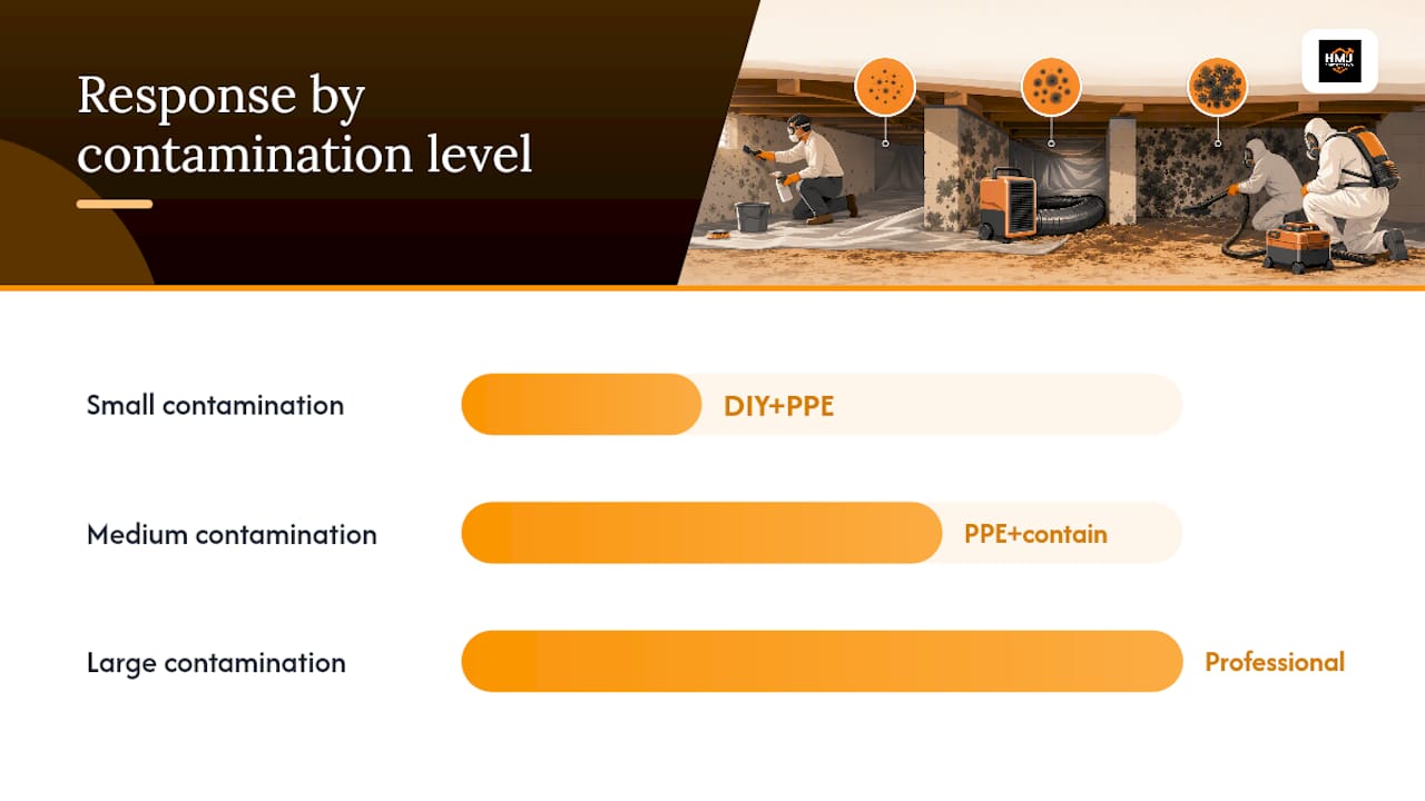 Comparison diagram of mold contamination levels and cleanup recommendations