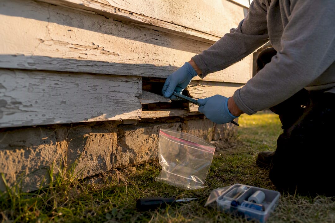 Hands sampling siding for hazardous materials