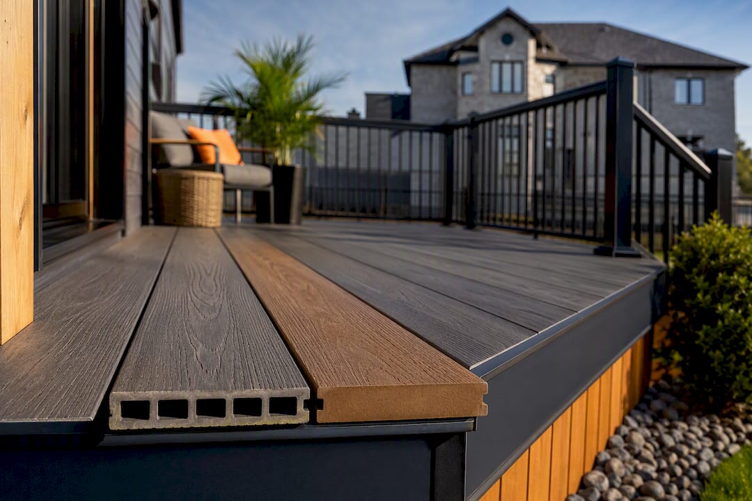 Residential deck boards in contrasting materials