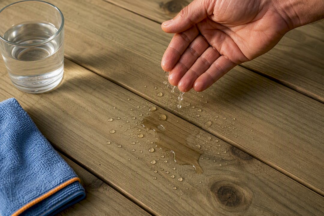 Water droplets testing deck board readiness