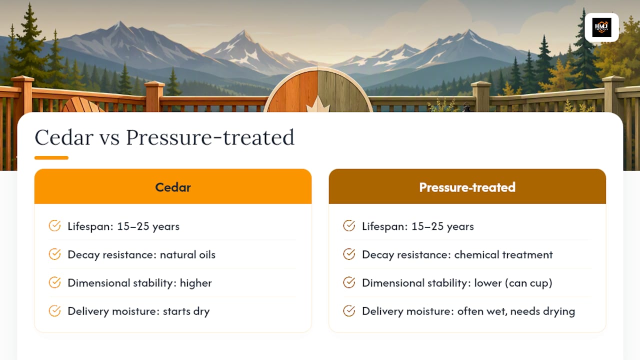 Cedar and treated wood lifespan comparison