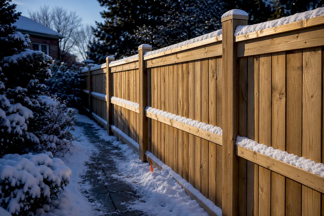 Board-on-board privacy fence in Ottawa snow