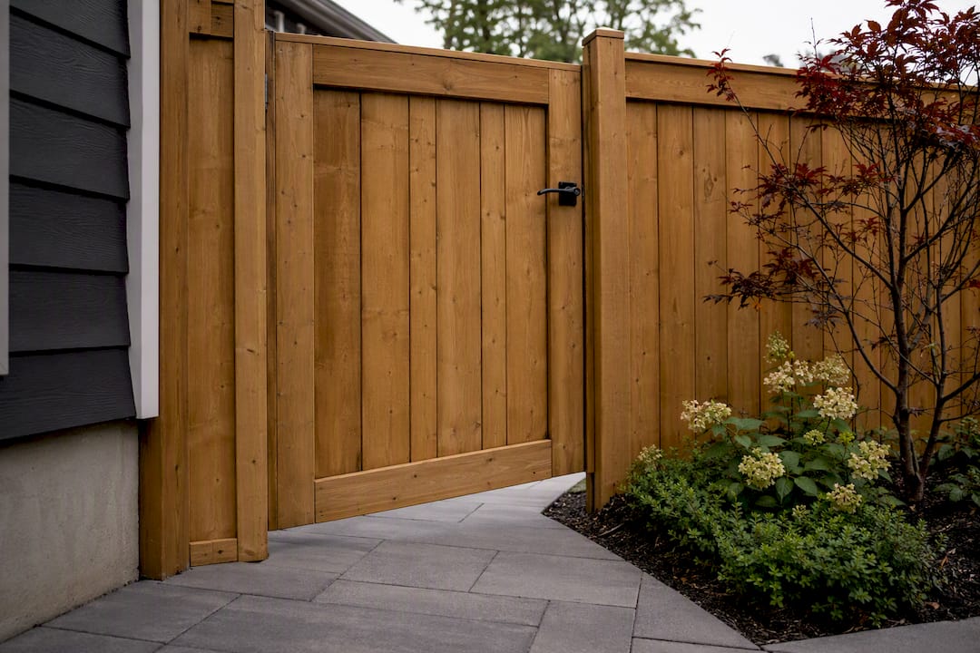 Wide privacy gate with flush accessible threshold
