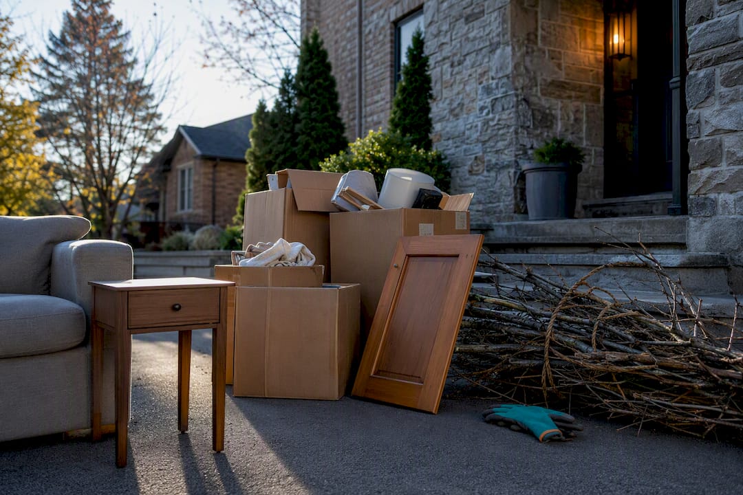 Sorted household items ready for removal
