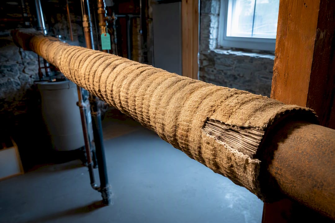 Corrugated pipe wrap in an older basement