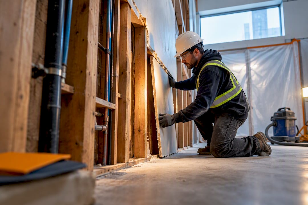 Contractor removing drywall while preserving framing