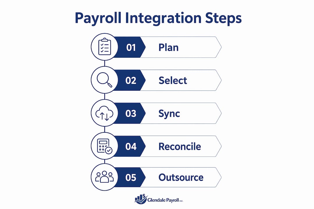 Infographic showing payroll integration implementation steps