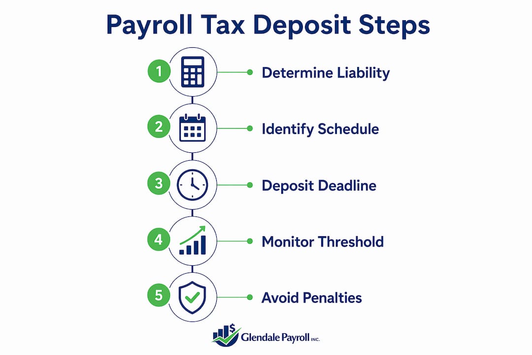 Infographic illustrating payroll tax deposit steps