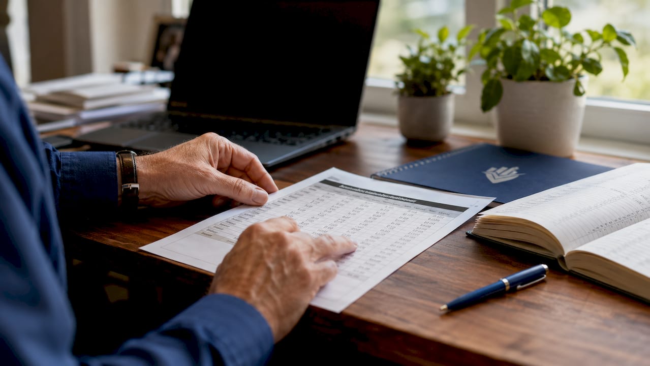 Hands holding IRS payroll tax lookback table