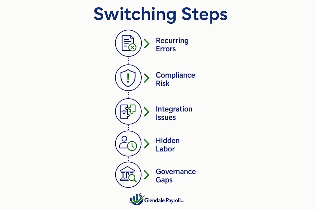 Infographic showing key reasons for switching payroll providers
