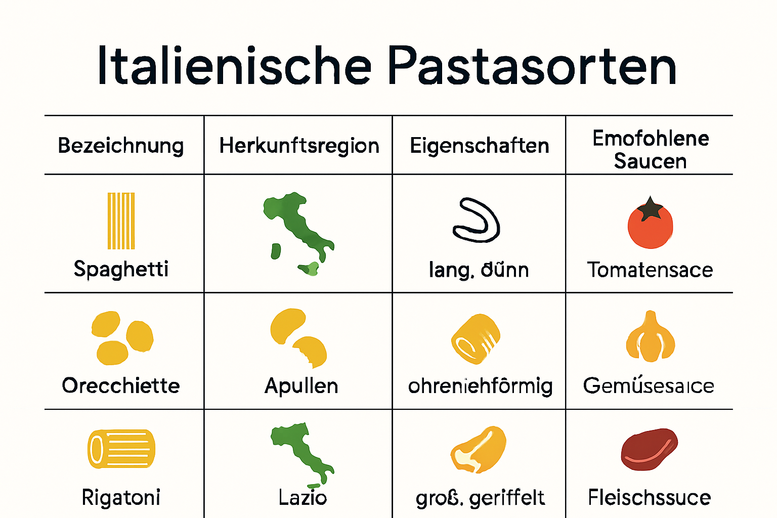 Vergleich italienischer Pastasorten, Herkunft und Saucentipps