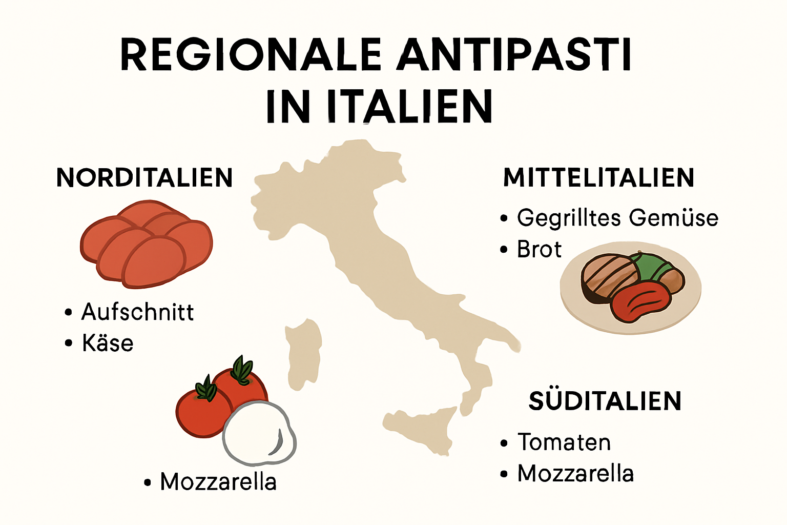 Infografik regionale italienische Antipasti-Variationen