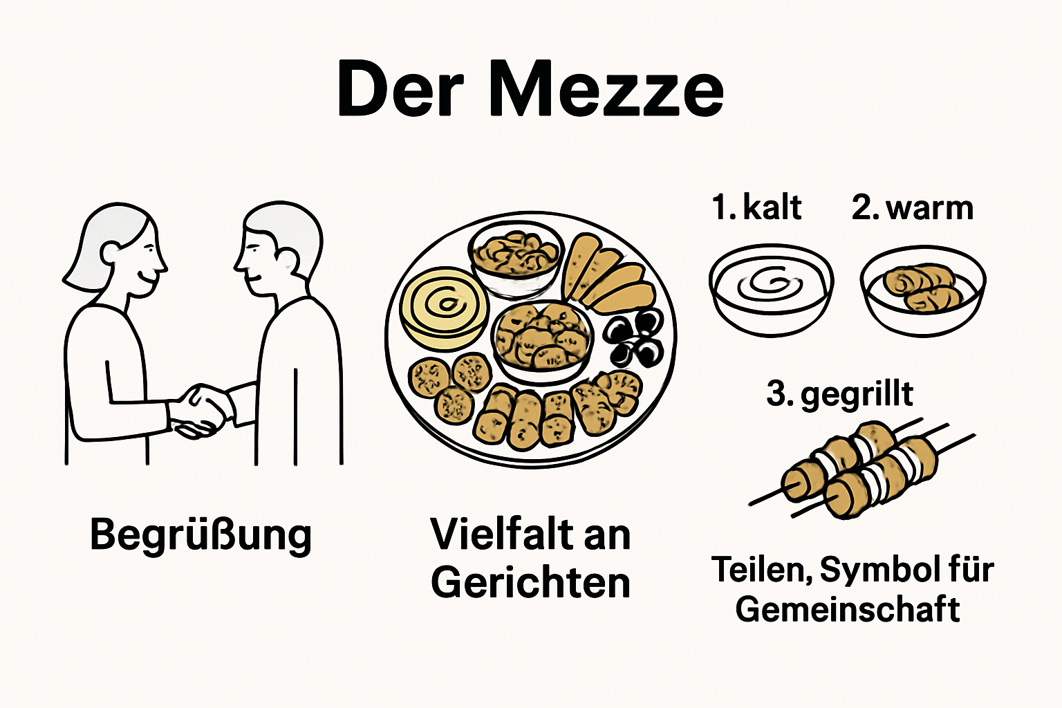 Infografik über Ablauf und Bedeutung eines traditionellen Mezze-Essens