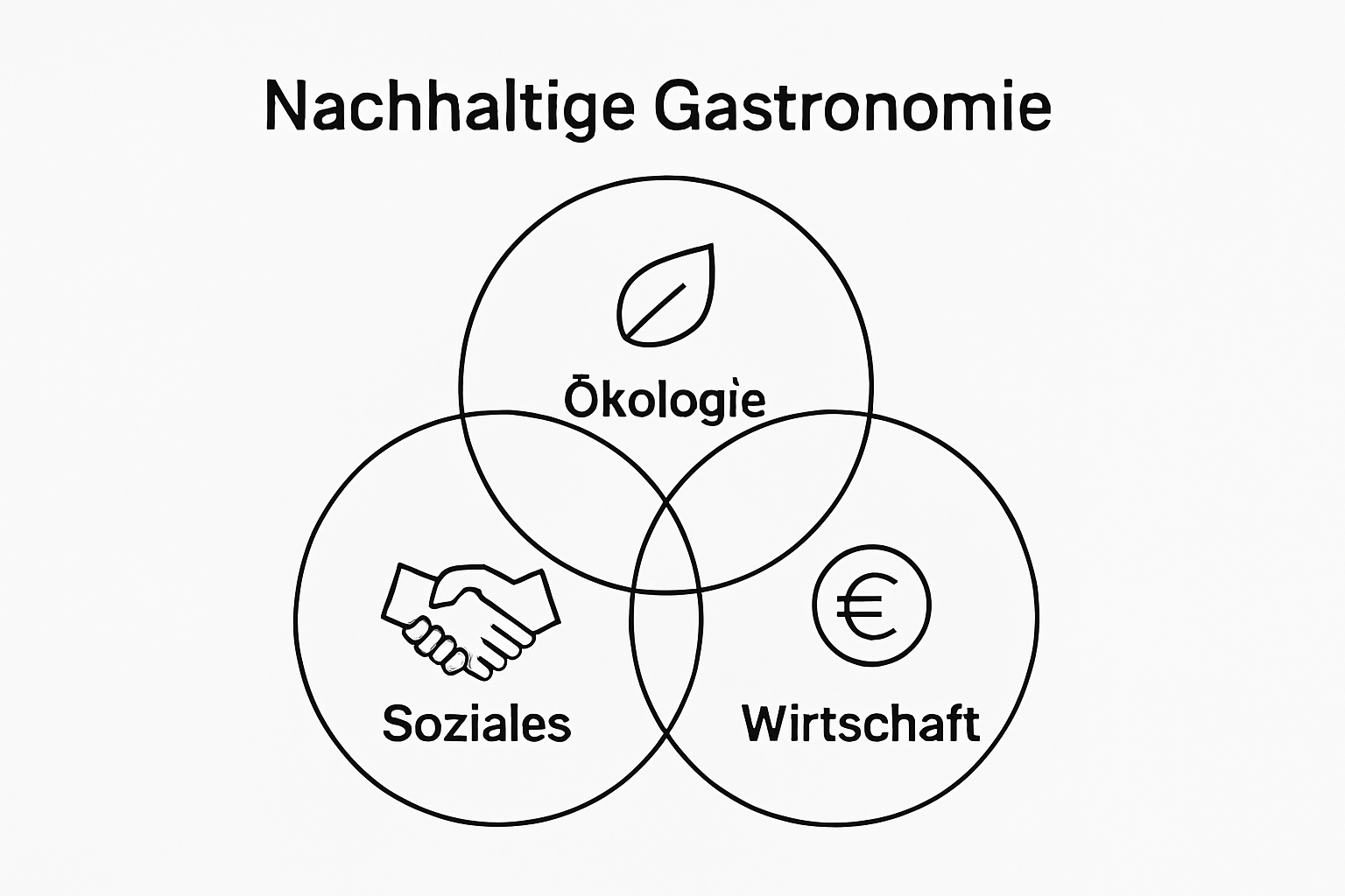 Drei Schlüsselbereiche nachhaltiger Gastronomie als Venn-Diagramm