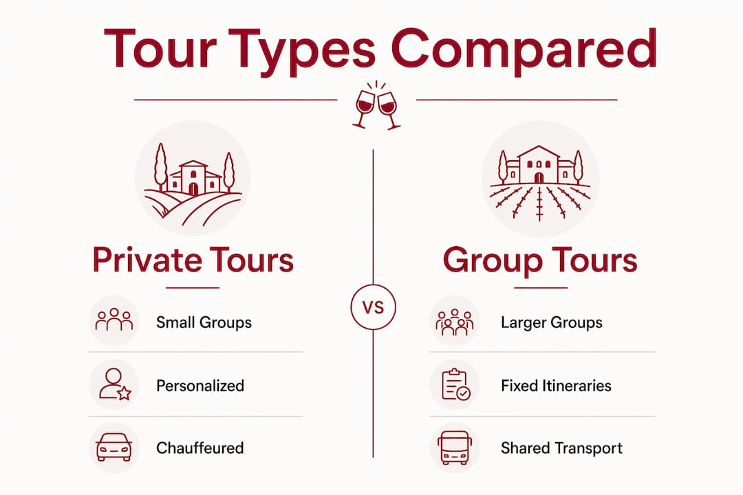 Infographic comparing private and group wine tours
