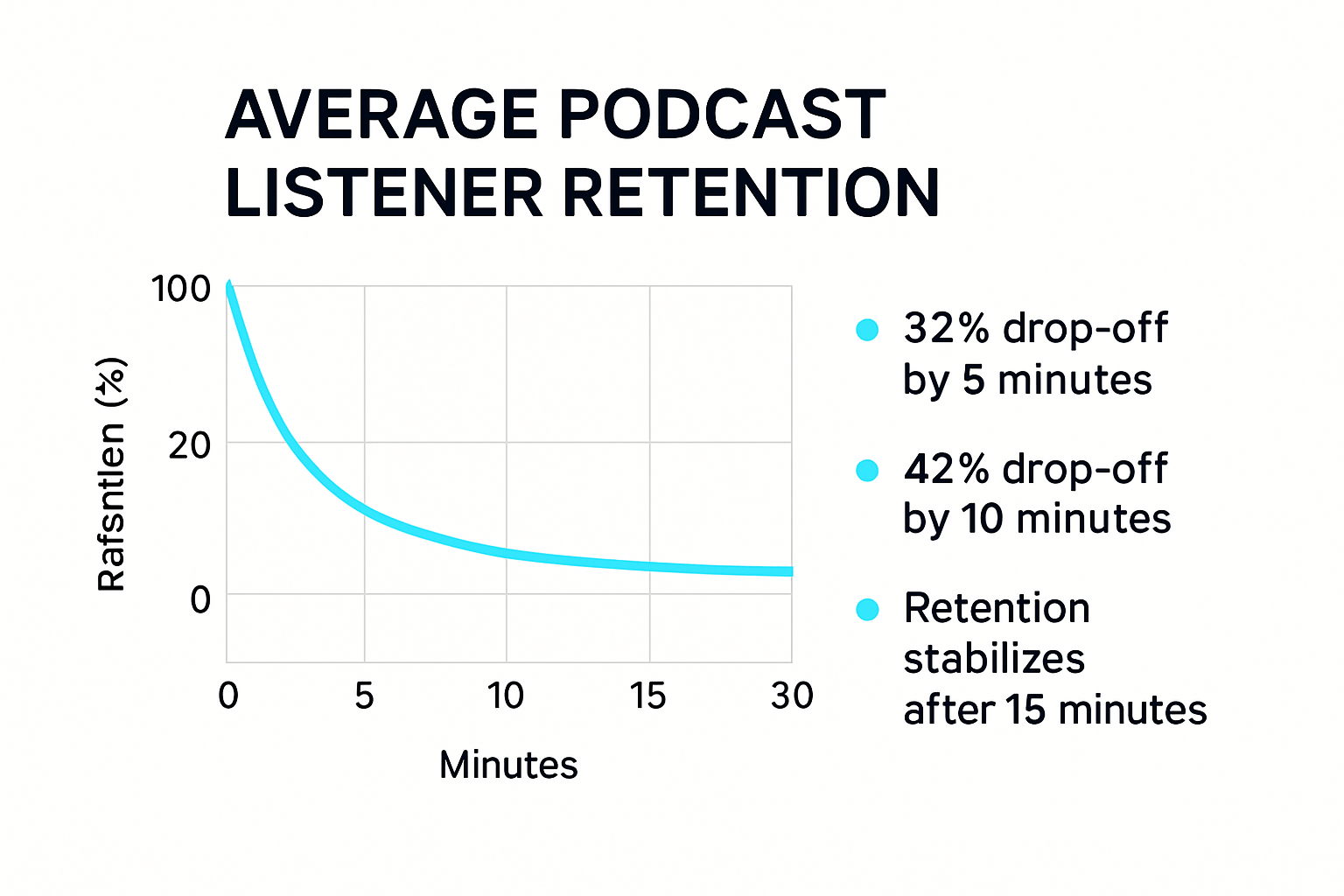 Podcast retention curve showing minute-by-minute listener drop-off