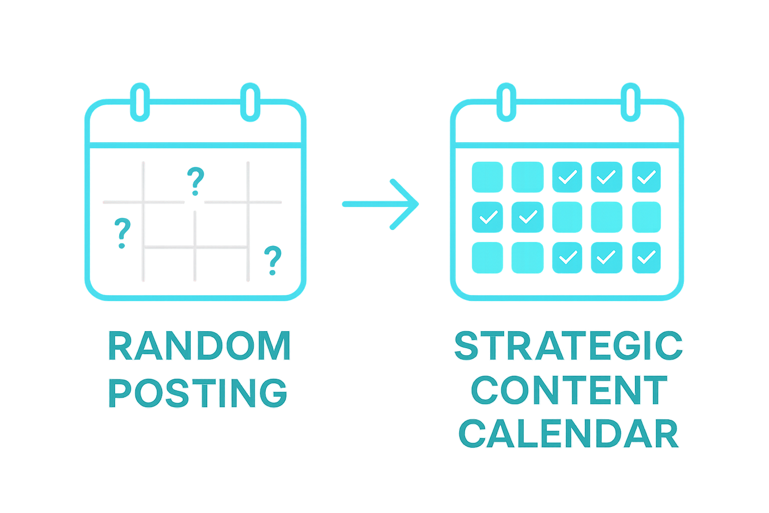 Infographic comparing random posting to strategic content calendar