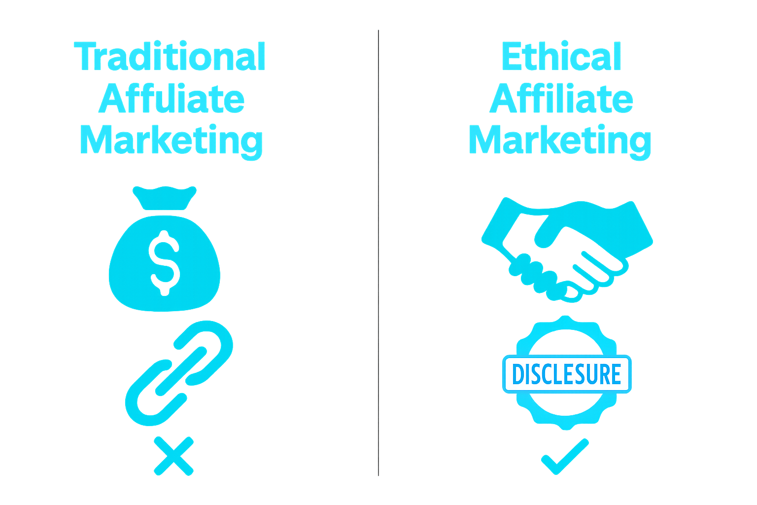 Visual comparison of traditional vs. ethical affiliate marketing
